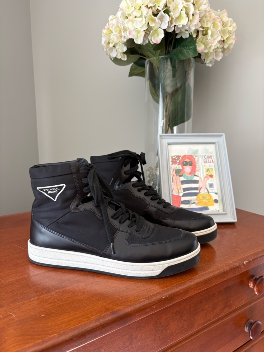 Prada Black Womens High-Top Sneakers